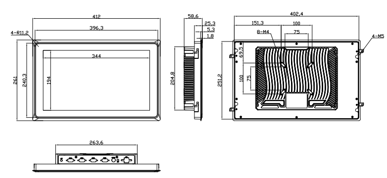 15.6” Fanless All-in-One PC | TPRO-156, Vincanwo Group,dimension drawing.png