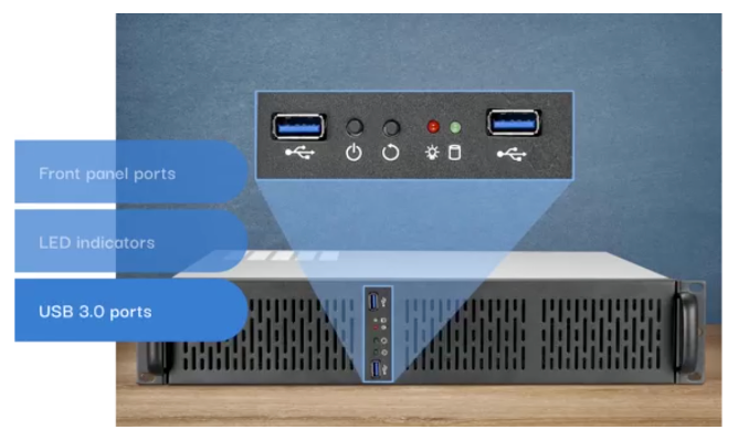 Front panel ports,LED indicators, USB 3.0 ports.png